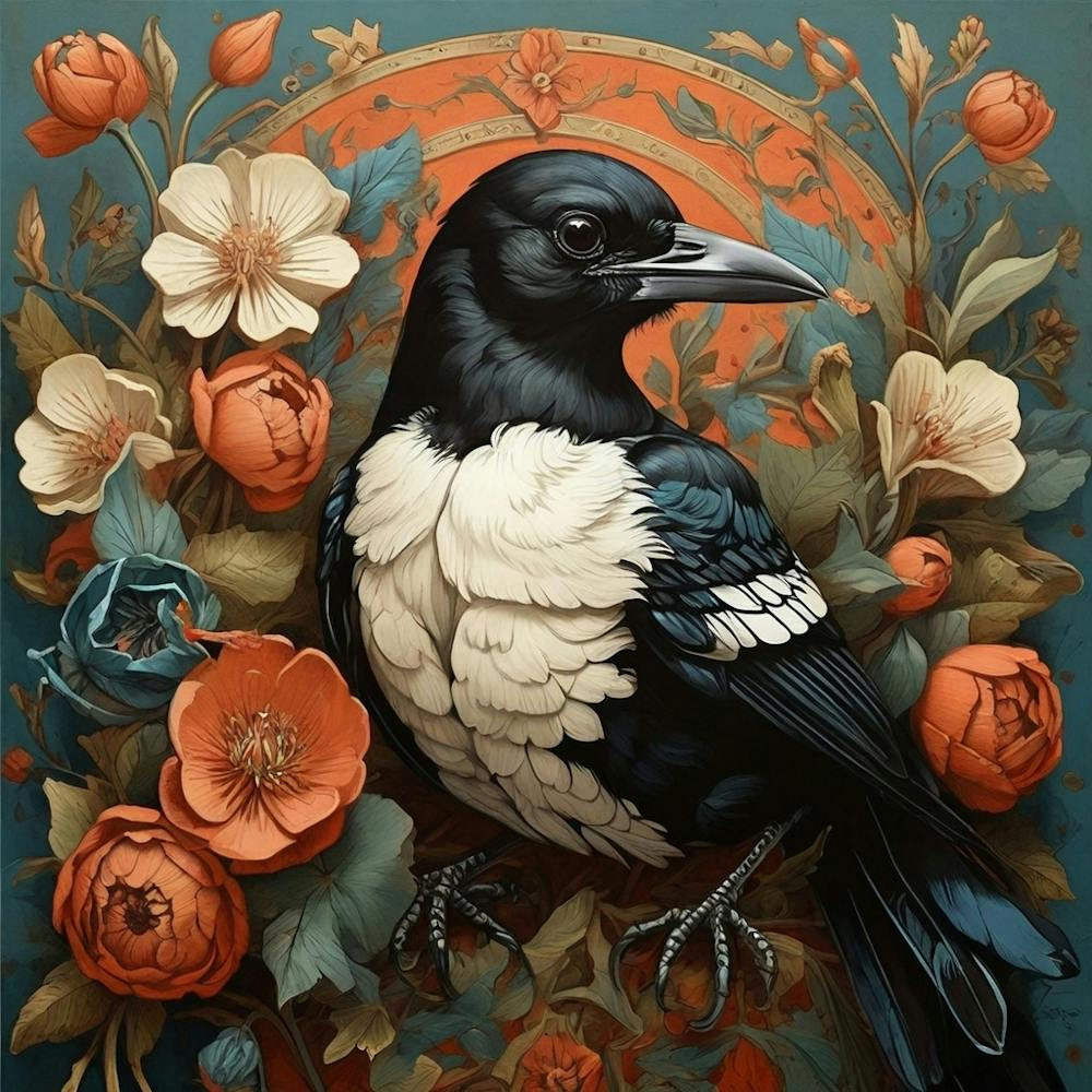 Folk Bird Illustration Magpie 3