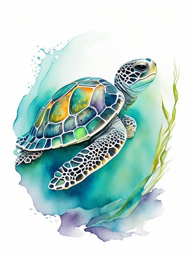 Nesting Sea Turtle, Sea Turtle Watercolour 2