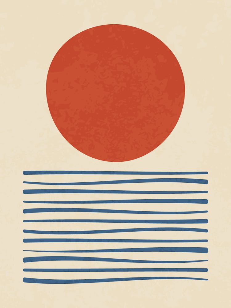 Minimal Abstract Sun with Geometric Line Waves in Retro Style