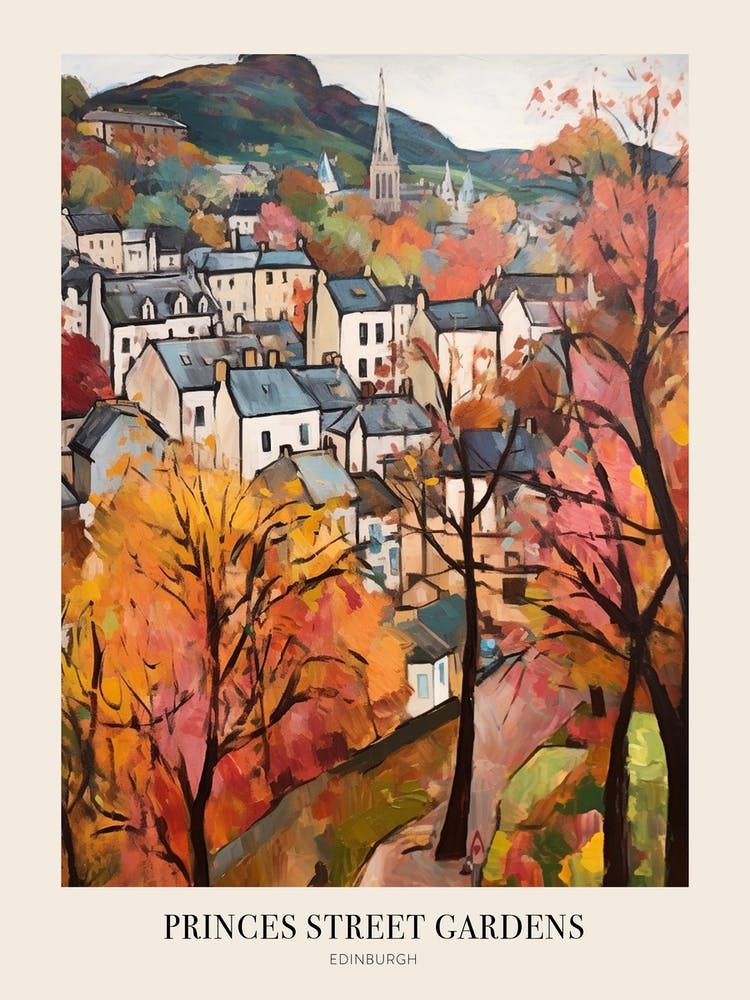Autumn City Park Painting Princes Street Gardens Edinburgh 3 Poster