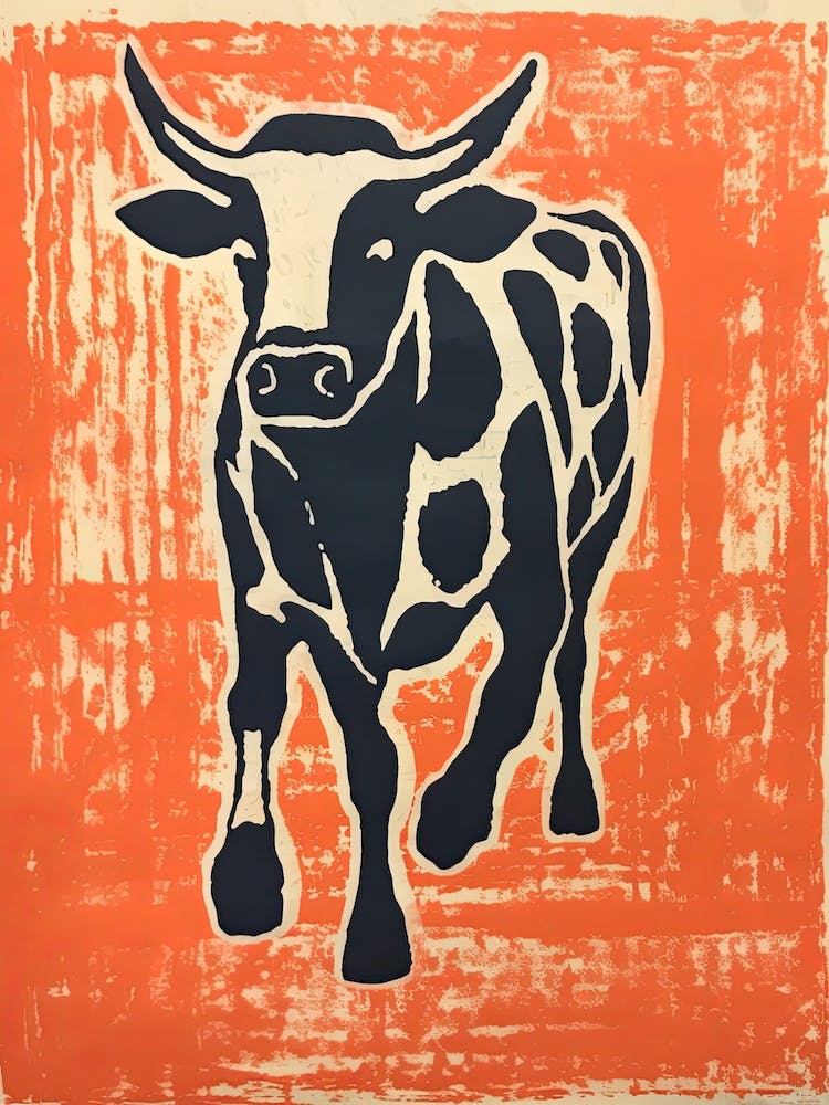 Cow, Woodblock Animal  Drawing 4