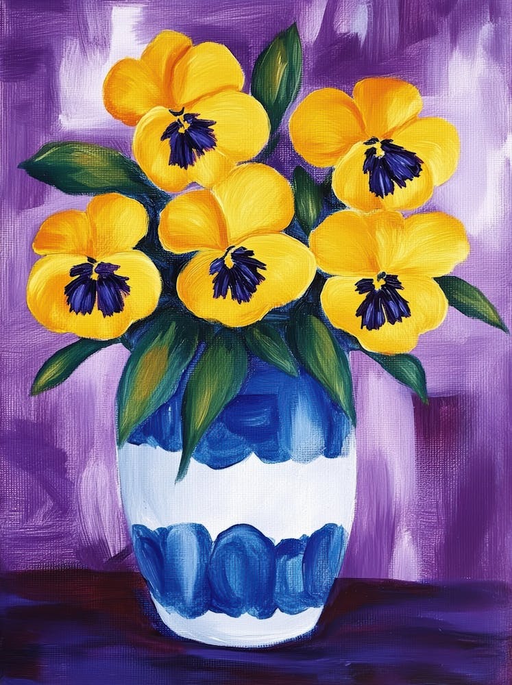 Yellow Pansies In A Blue Vase