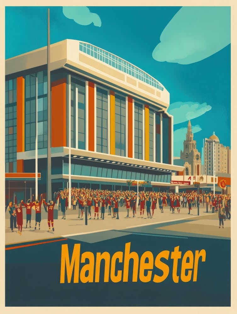 Aihrgdesign Ein von den 1970er Jahren inspiriertes Reiseposter für Manchester 2