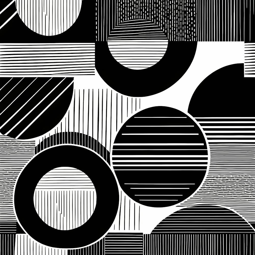 Retro Inspired Linocut Abstract Shapes Black And White Colors art, 219