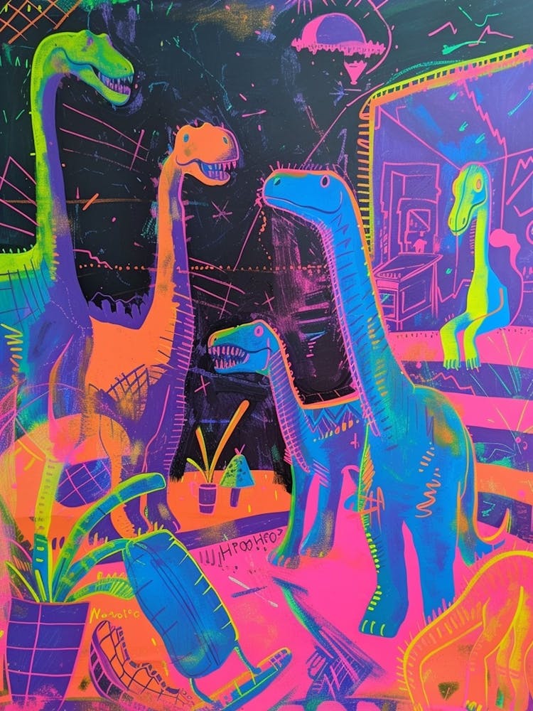 Abstract Neon Dinosaur At A Fun Fair