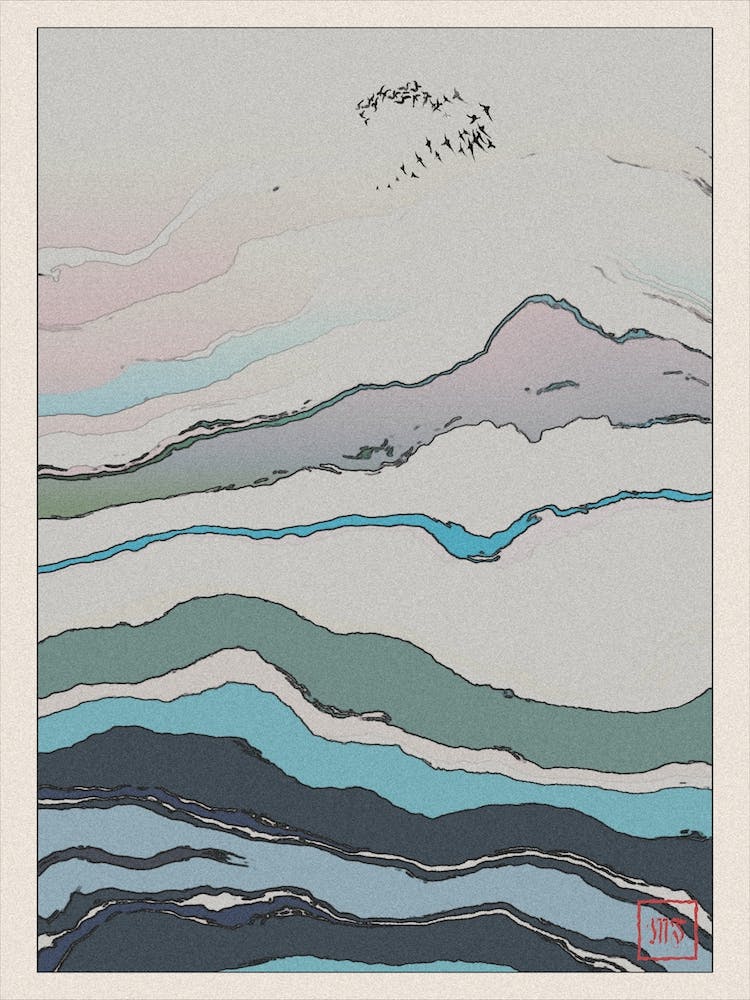 Abstract Morning Landscape Inspired By Minimalist Japanese Ukiyo E Painting Style 4