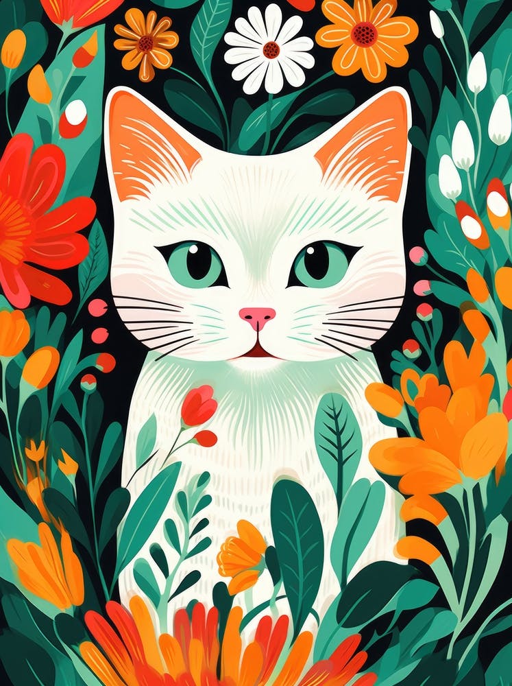Katze in Blumen 2