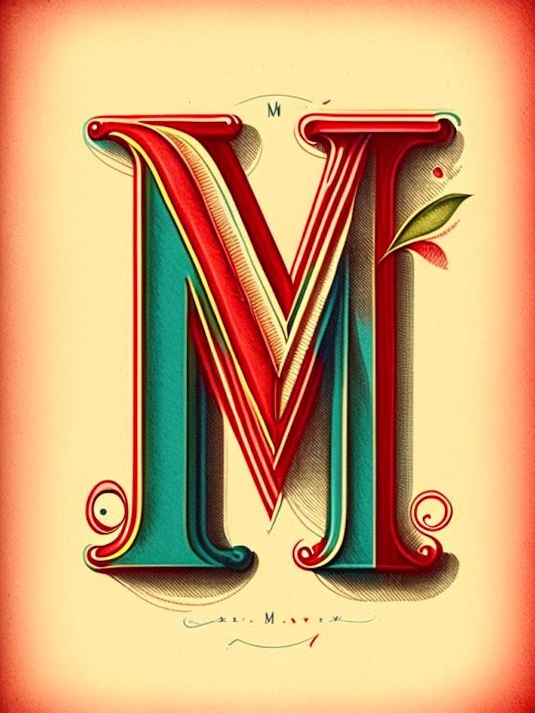 M, Letter, Alphabet Vintage Sketch 1