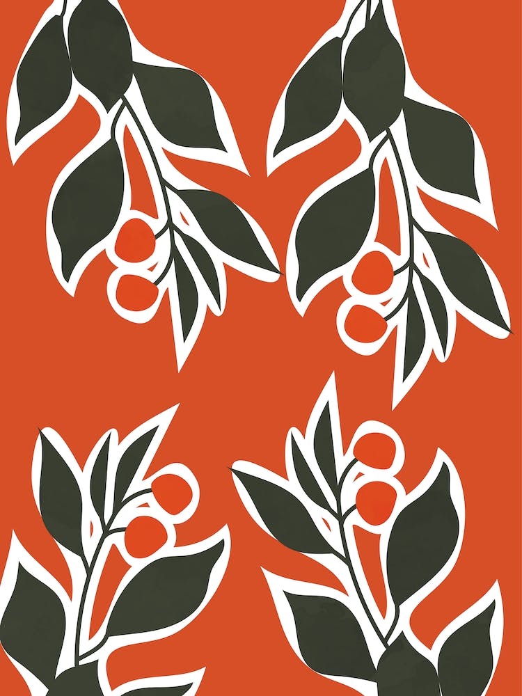 Red Cherry Leaf Abstract Botanical