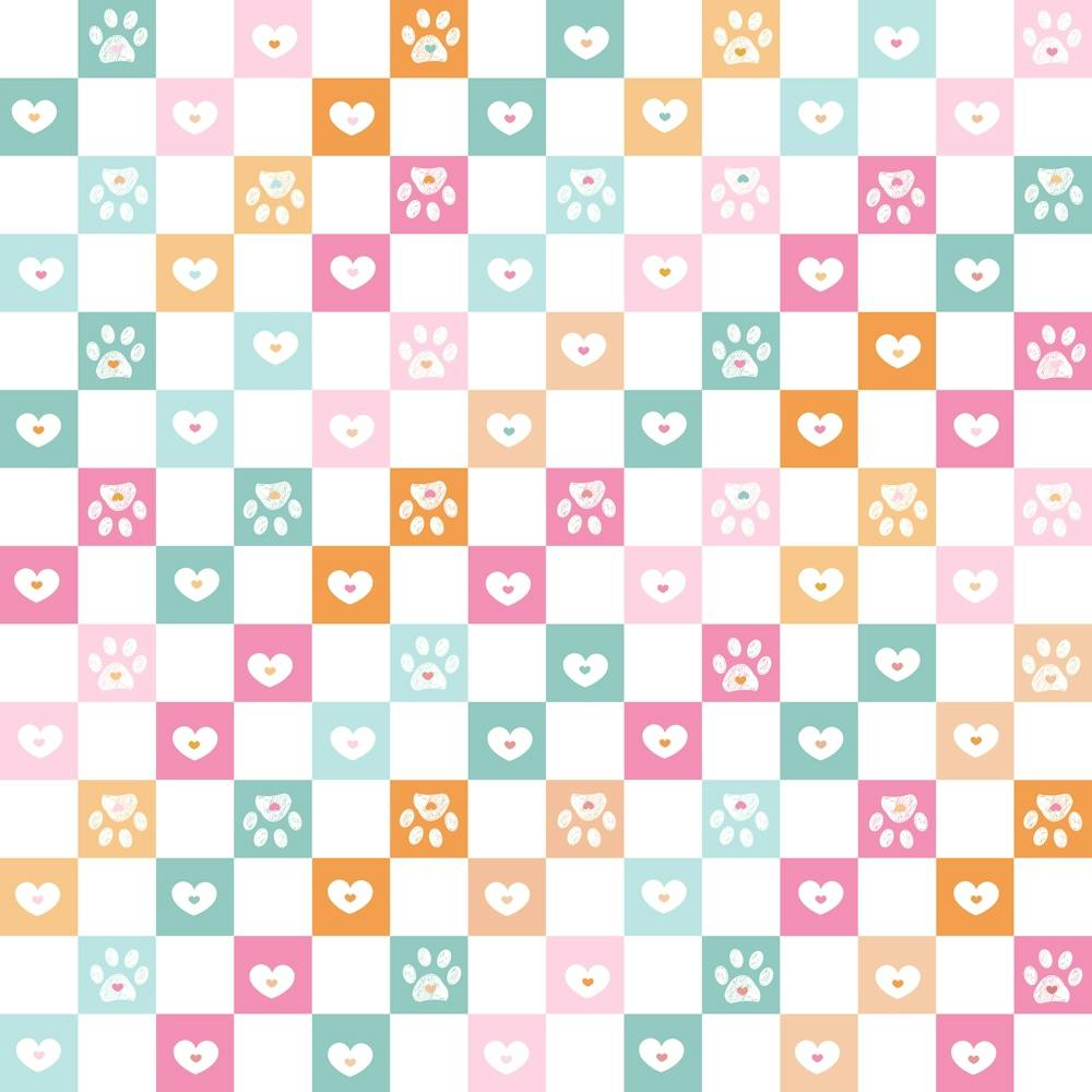 Plaid Pattern Cute Doodle Paw Prints 3