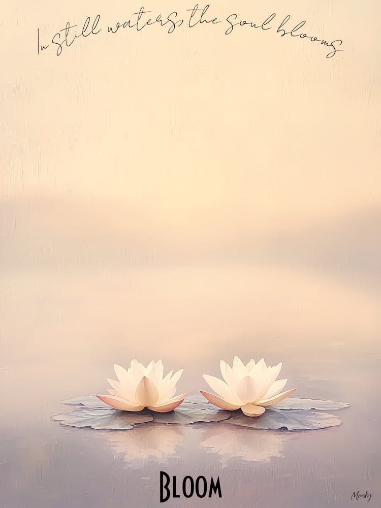 Zen Lotus Flowers At Dusk, soft palette watercolor minimalist Calm Poster