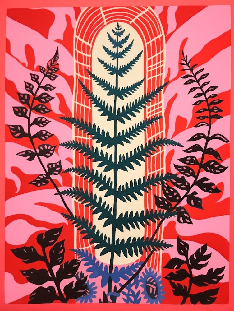 Pink And Red Plant Illustration Boston Fern 1