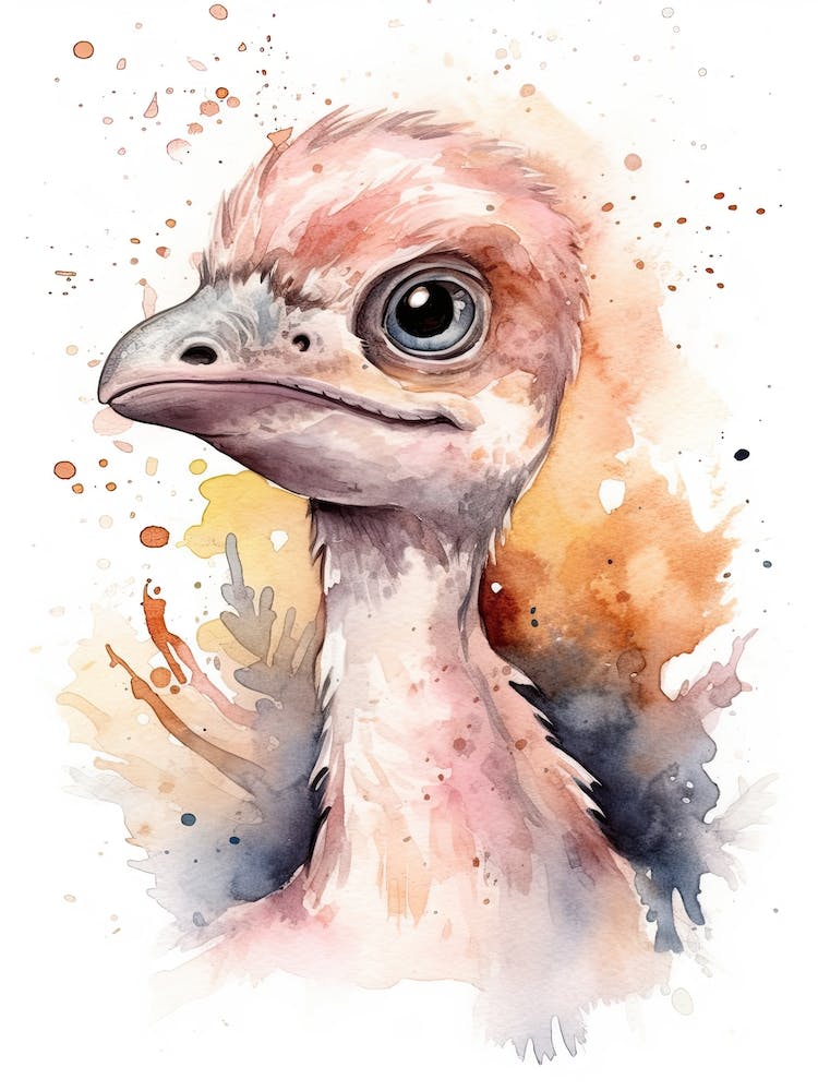 Velociraptor Cute Dinosaur Watercolour 1