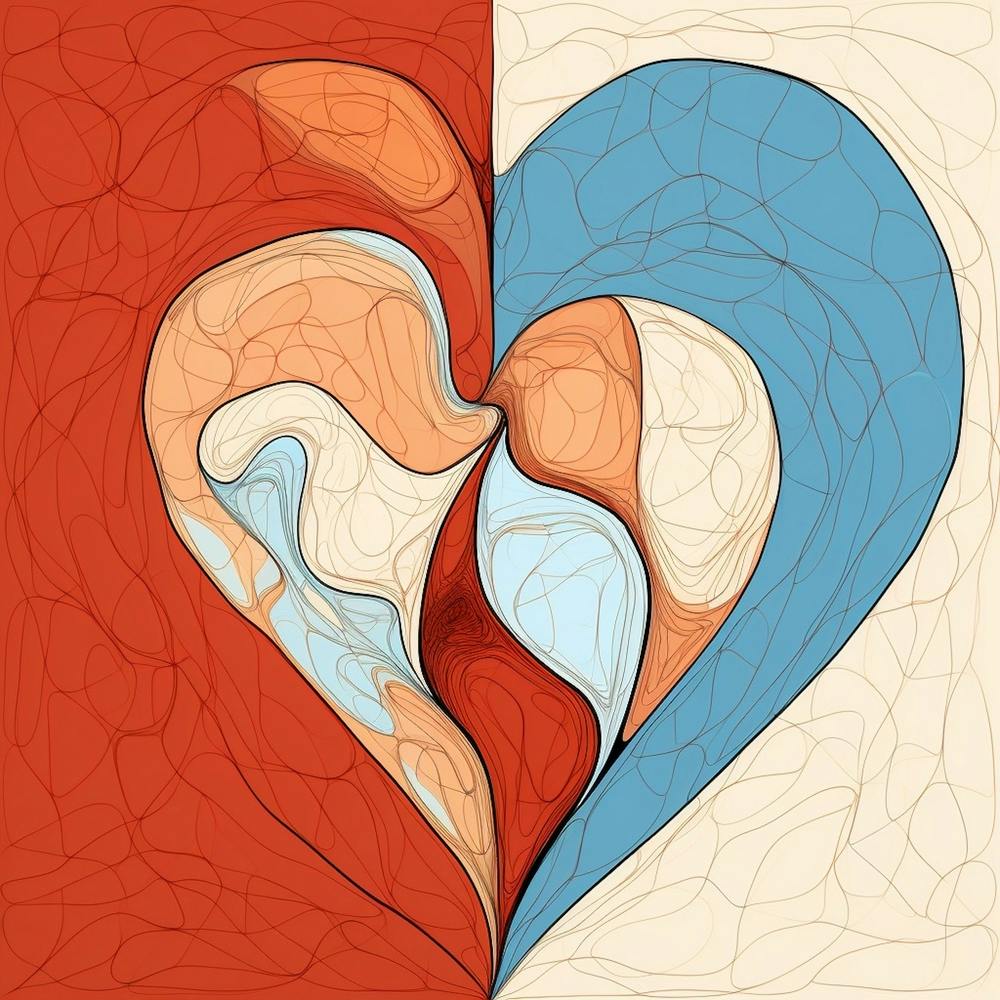 Swirl Half Orange Half Blue Heart
