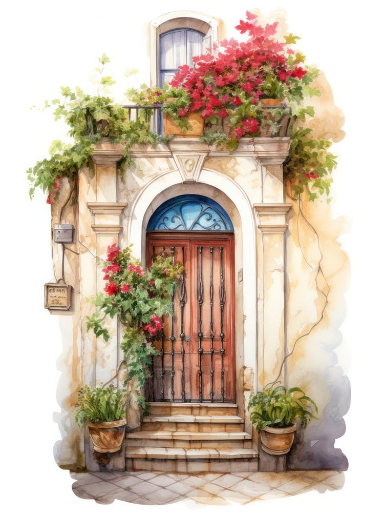 Palermo, Italy   Mediterranean Doors Watercolour Painting 1