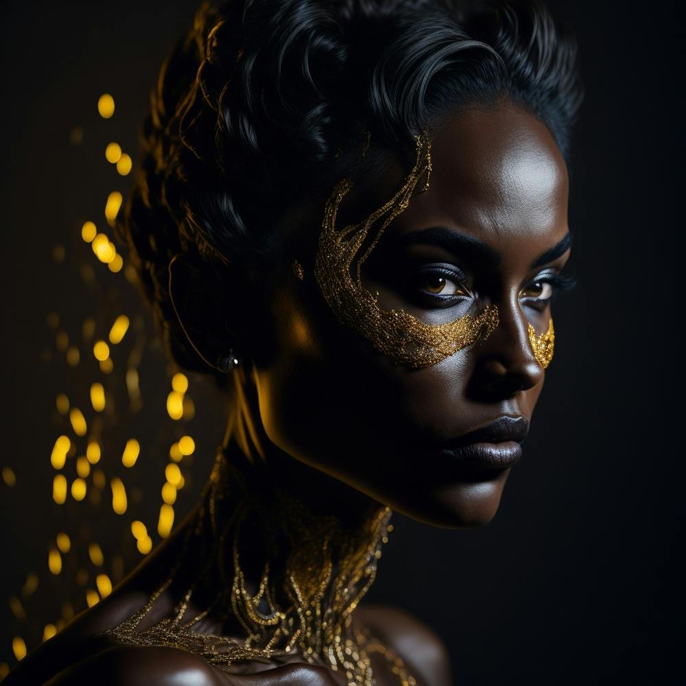 Portrait Of A Black Woman With Gold Makeup