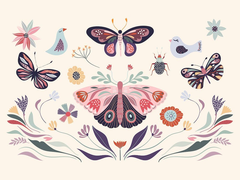 Butterflies And Flowers Scandinavian