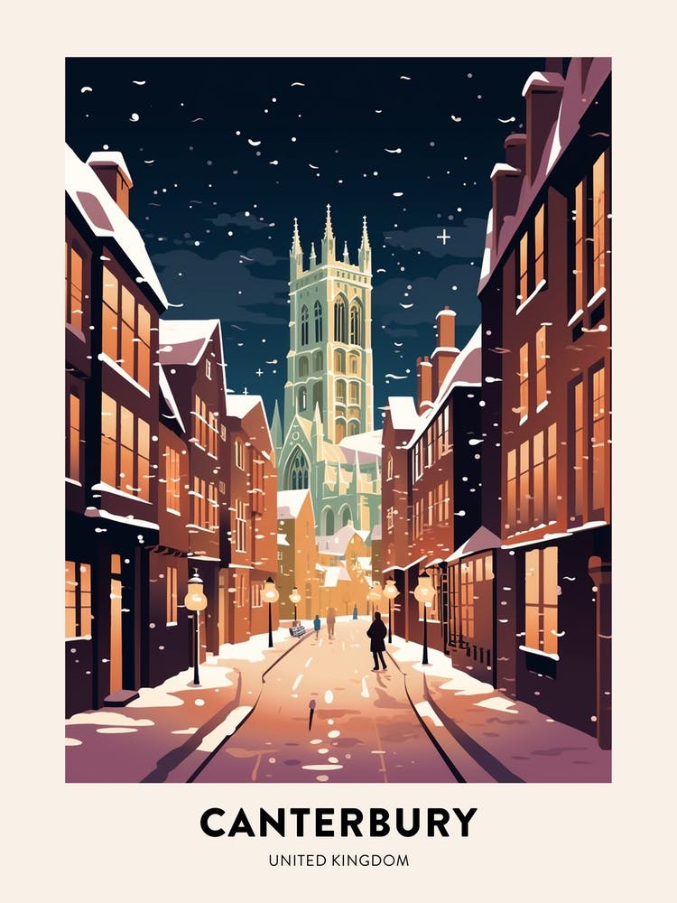 Winter Night  Travel Poster Canterbury United Kingdom 2