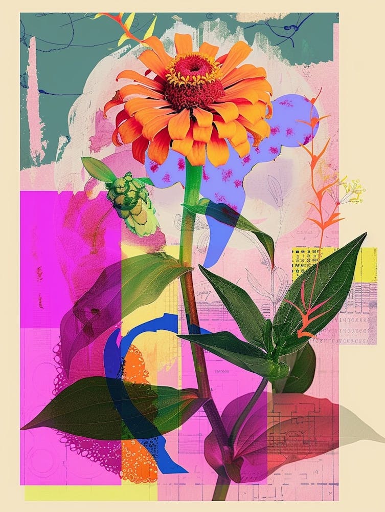 Zinnie 2 Neon Blumen Collage