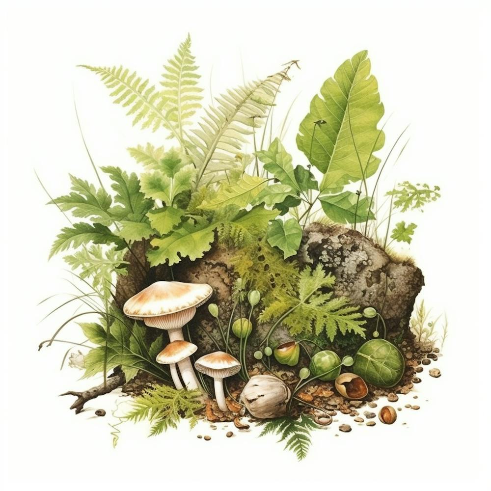Auf dem Waldboden - Pilz Kunstdruck - Pilz Botanikdruck