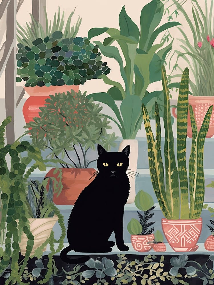 Black Cat And House Plants 1