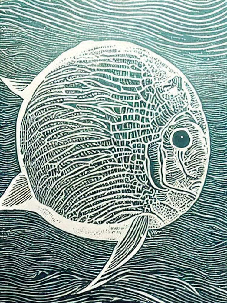 Giant Ocean Sunfish II Linocut