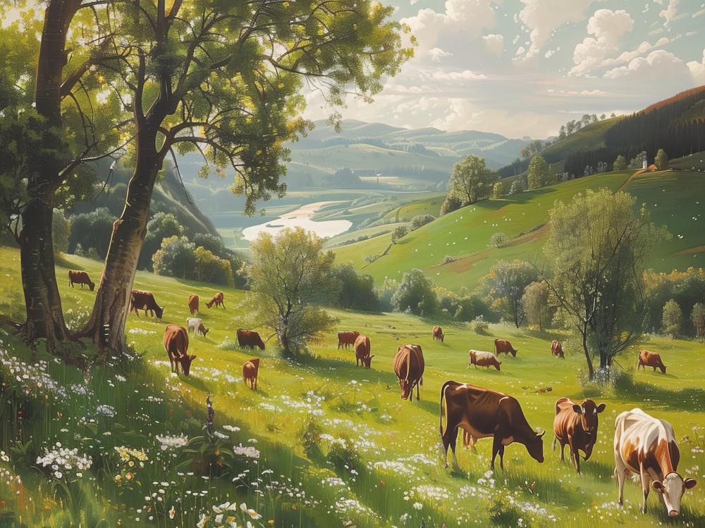 Cows In A Field Painting, Wall Art, Home Decor, Country Print, Farm Art, Spring Painting, Canvas Print, Grassland Cows, Animal Painting