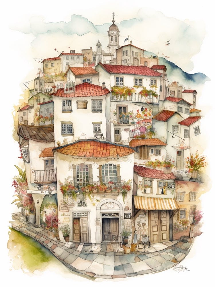 La Candelaria Bogotá Neighborhood, Watercolour 4