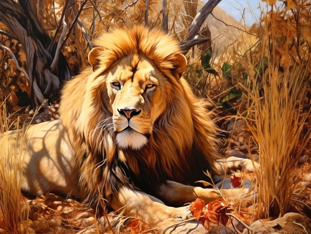 African Lion Resting Realism Painting 2