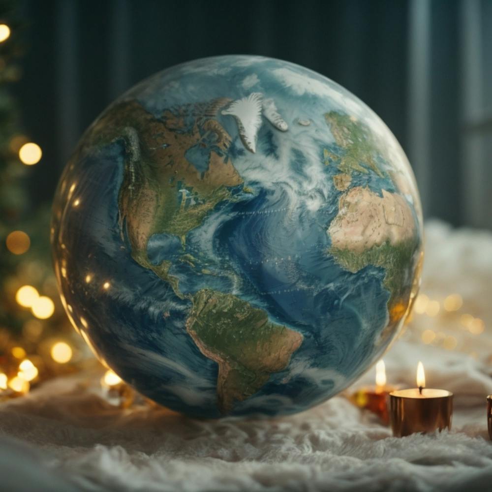 Earth Globe With Christmas Lights