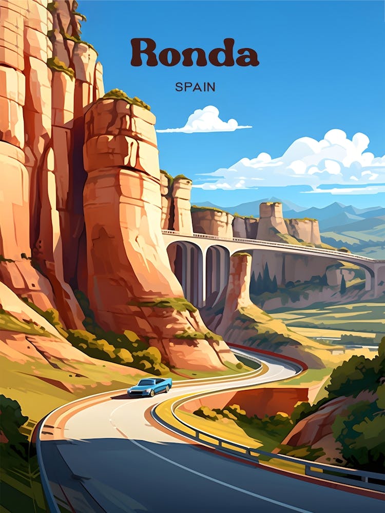 Ronda Spain Bridge Travel Illustration
