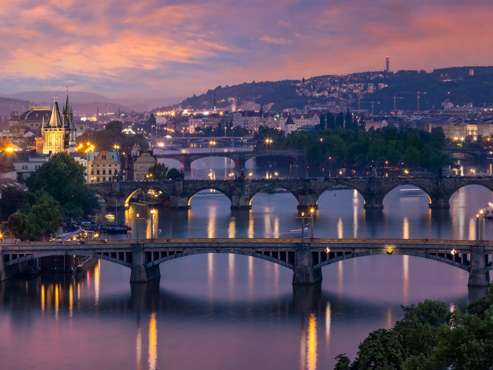 Evening View Over The Vltava Bridges Prague