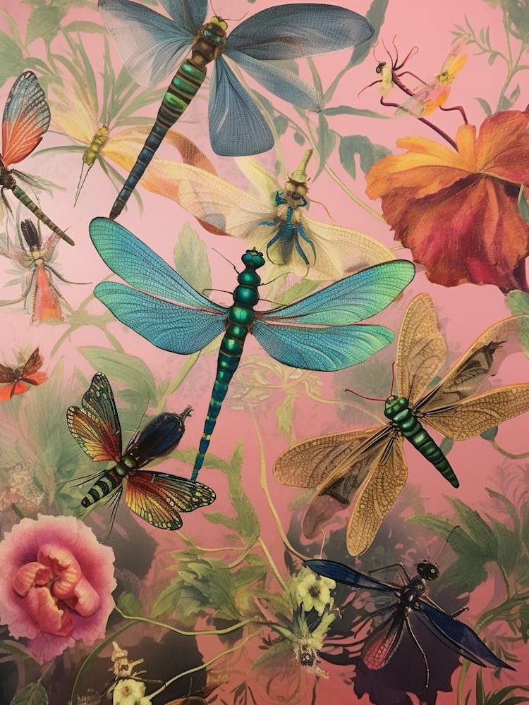 Dragonfly Collage Bright Colours 4