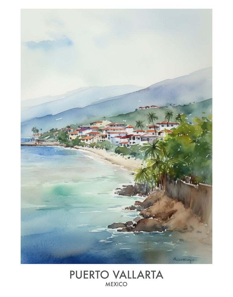 Puerto Vallarta 4 Watercolour Travel Poster