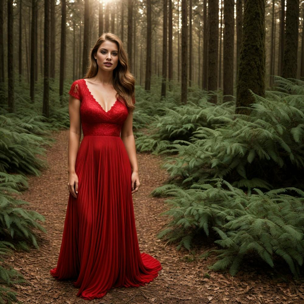 Red Dress In The Forest