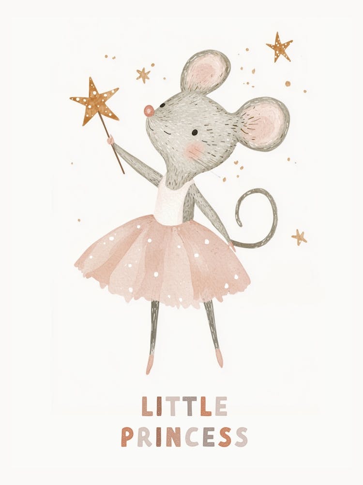 Little Princess Mouse, Ballerina nursery wall art, kids room prints, playroom decor