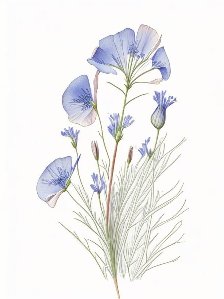 Flax Floral Quentin Blake Inspired Illustration 1 Flower
