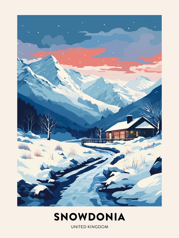 Winter Night  Travel Poster Snowdonia National Park 3