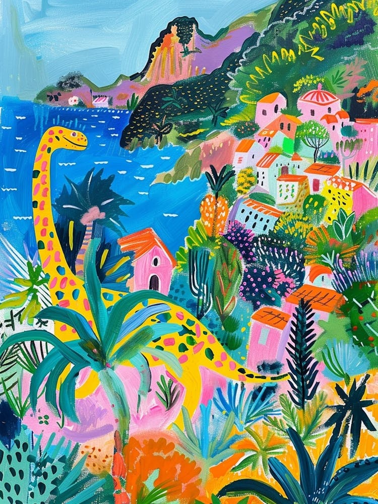Dinosaur By The Amalfi Coast Painting 2