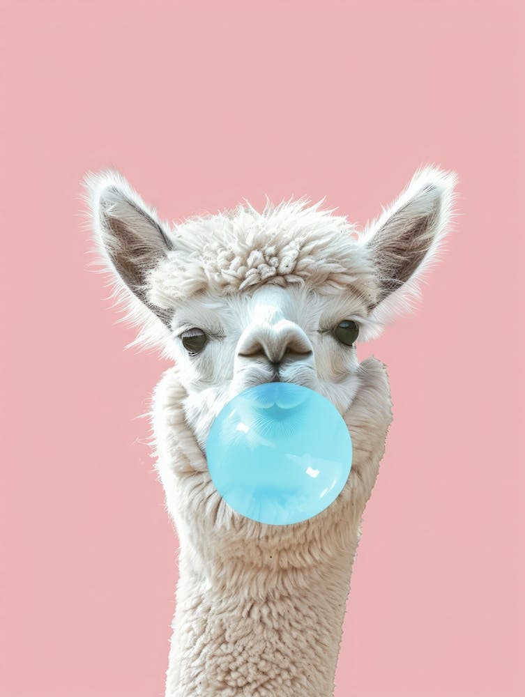 Llama Chewing Bubble Gum