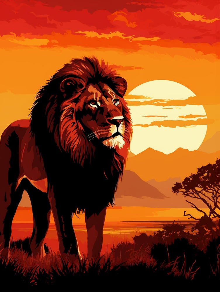 African Lion Sunset Painting 3