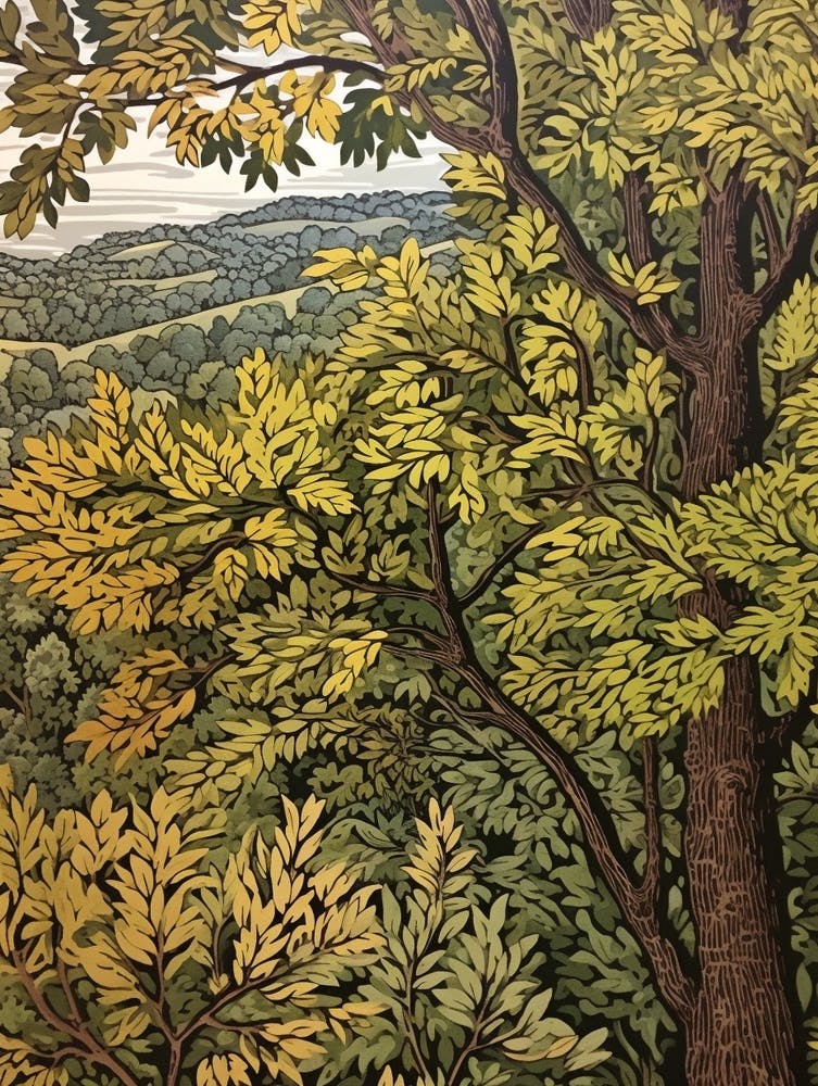 Green Ash Vintage Autumn Tree Print 