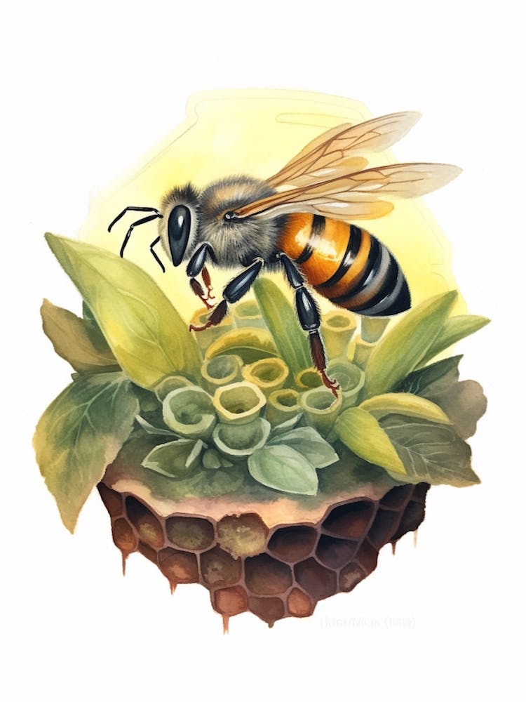 Masked Hunter Bee Beehive Watercolour Illustration 2
