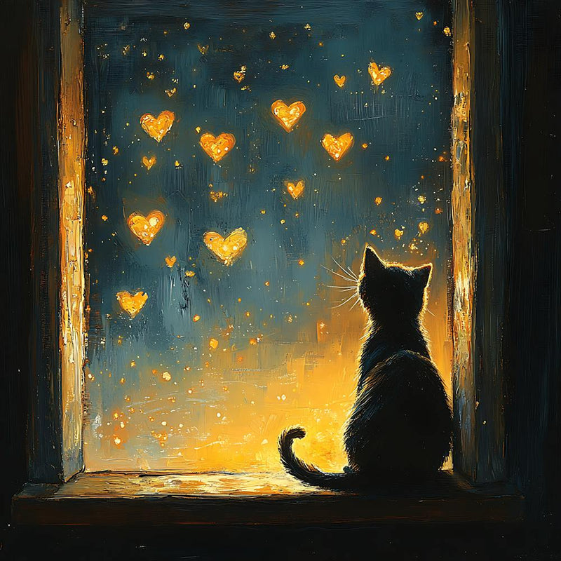 Dreamy Night Sky with Heart Stars Cat 3
