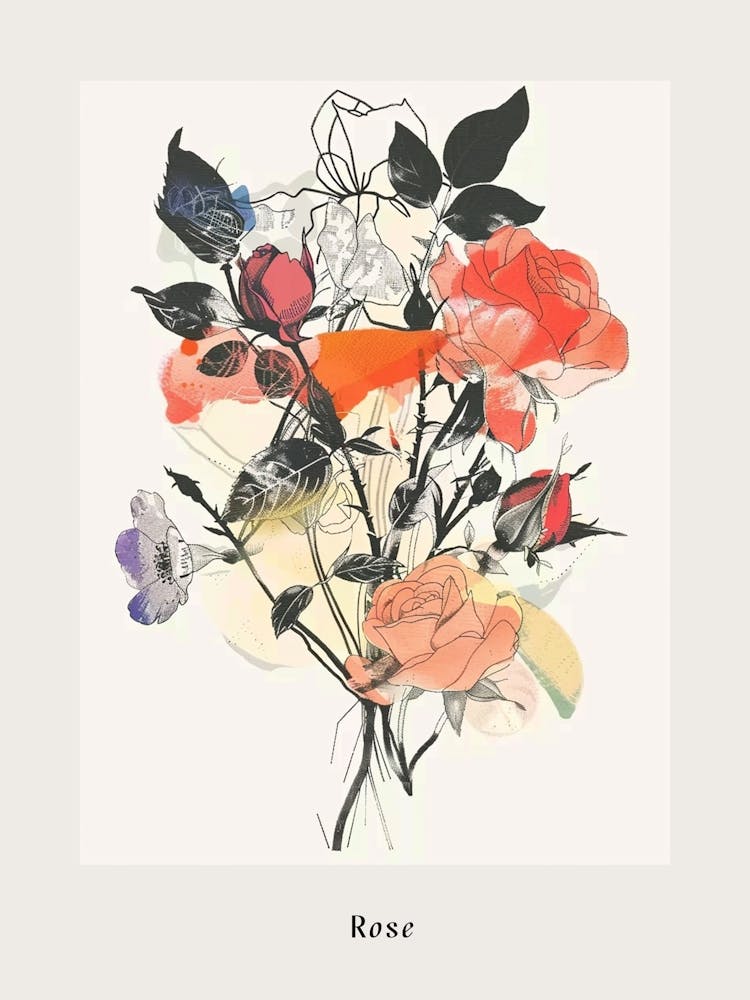 Rose 4 Collage Flower Bouquet Affiche