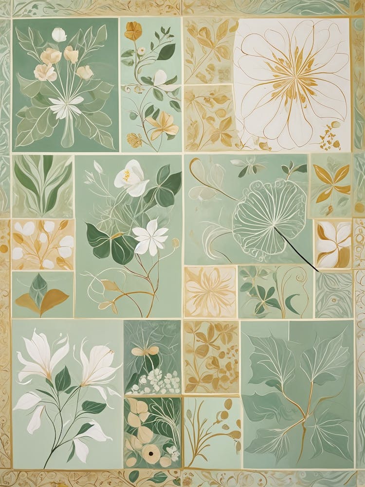 Green And Gold Floral Squares