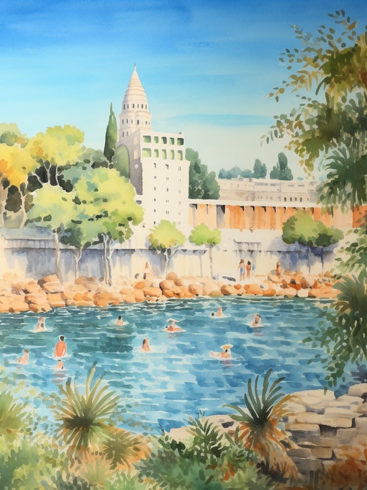 Swimming In Zadar Croatia 2 Watercolour