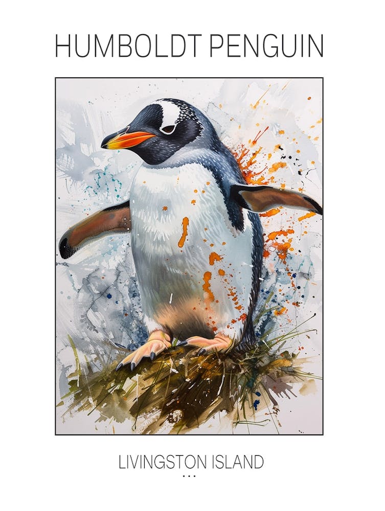 Humboldt Penguin Livingston Island Watercolour Painting 2 Poster