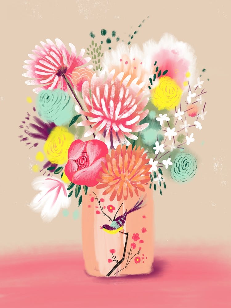 Bouquet In Bird Vase