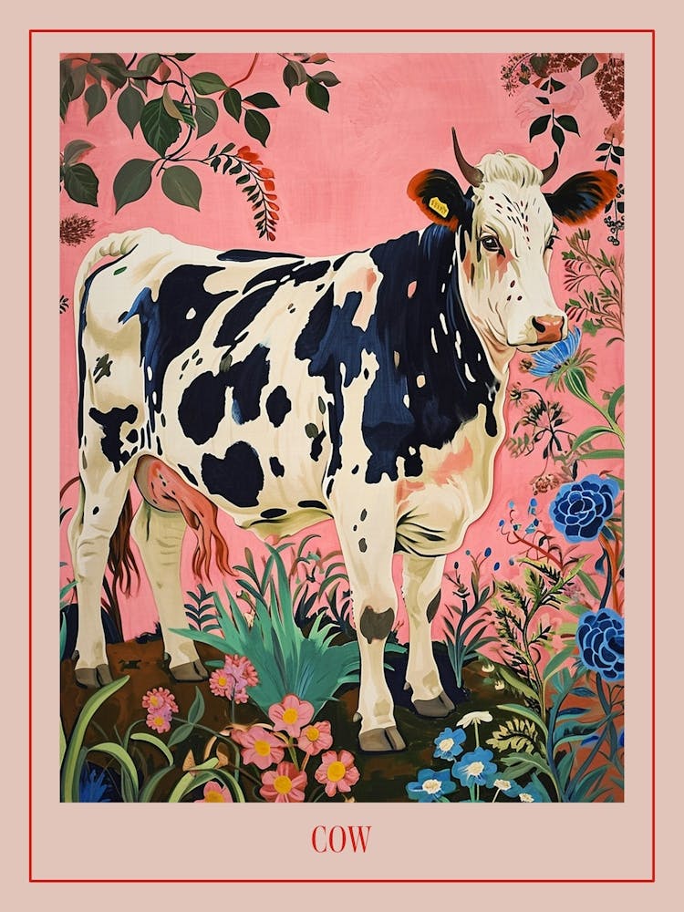 Floral Animal Painting Cow 1 Poster